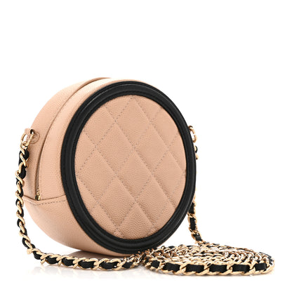 Chanel Caviar Quilted Round Filigree Crossbody Beige Black 3 of 10