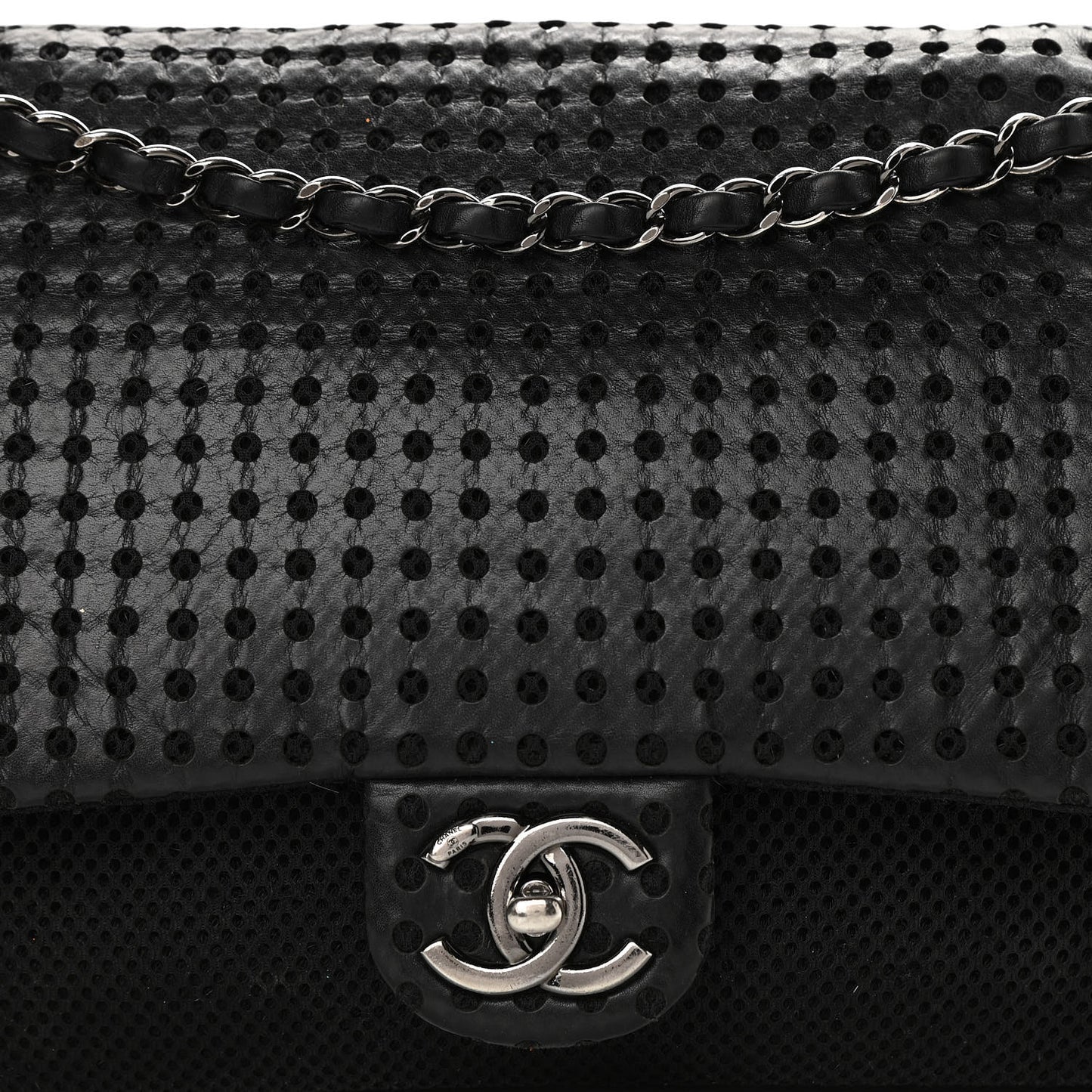 Perforated Lambskin Jumbo Easy Flap Black