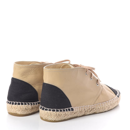 Chanel Lambskin Canvas Cap Toe Lace Up Espadrilles 38 Dark Beige Black 4 of 8