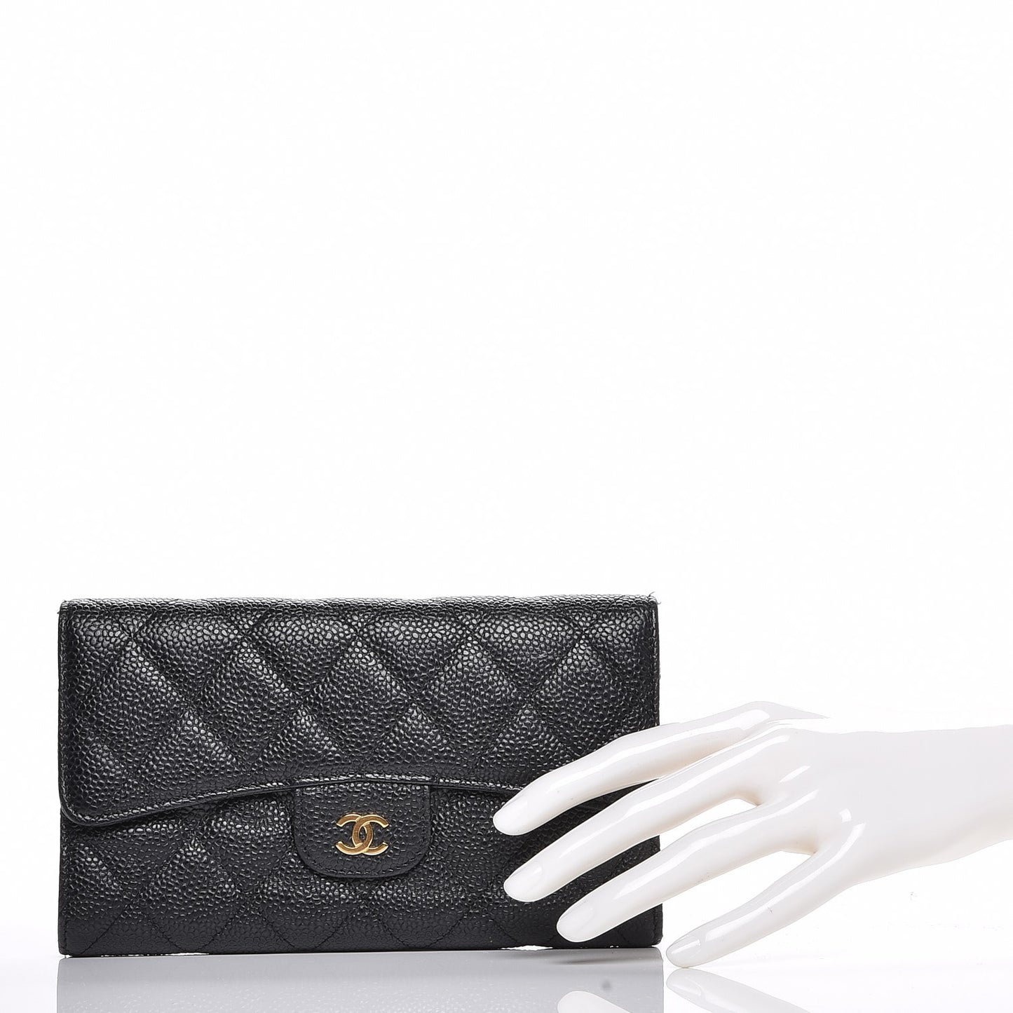 Caviar Quilted Large Flap Wallet Black