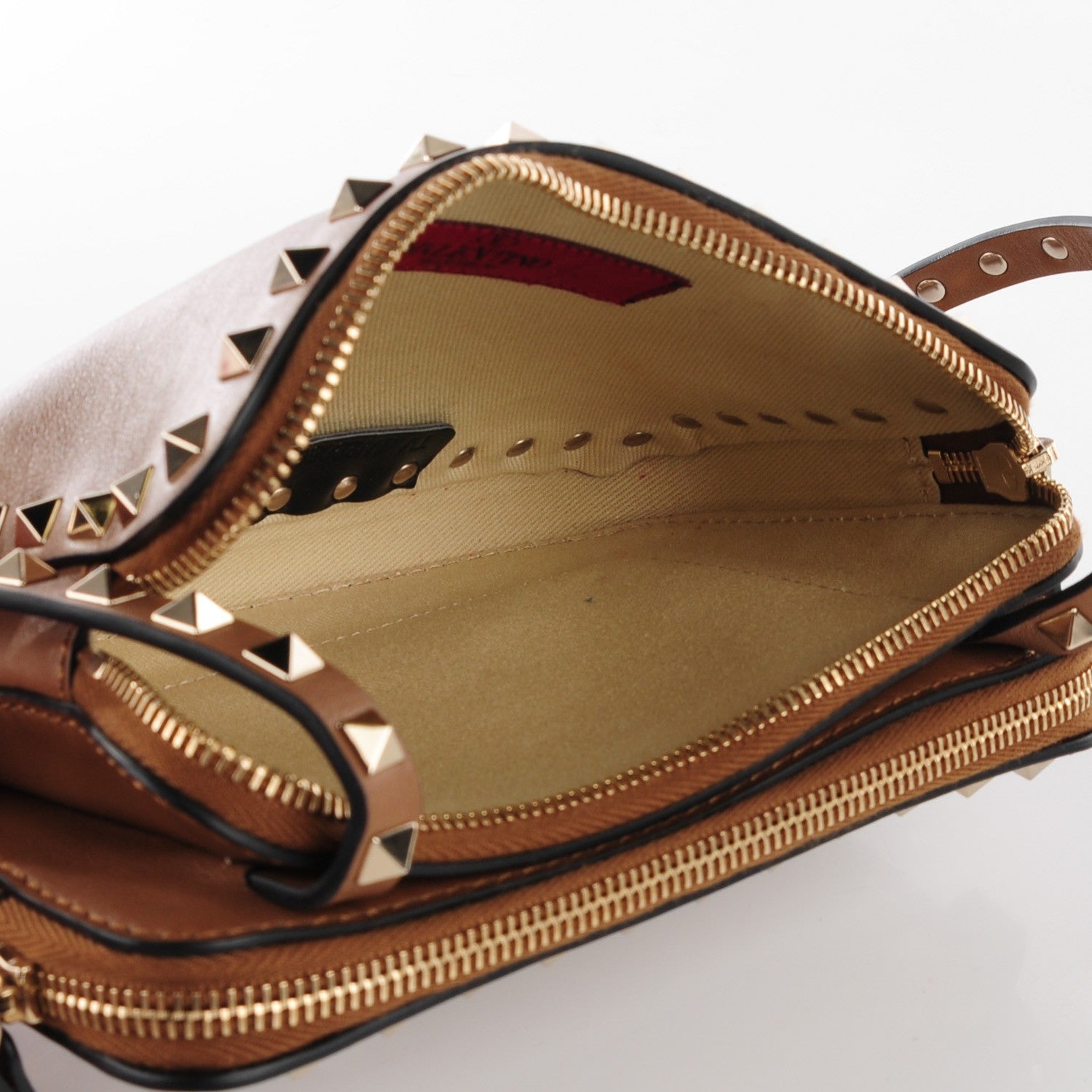 Valentino Garavani Vitello Rockstud Double Zip Compartment Crossbody Bag Nocciola 5 of 9
