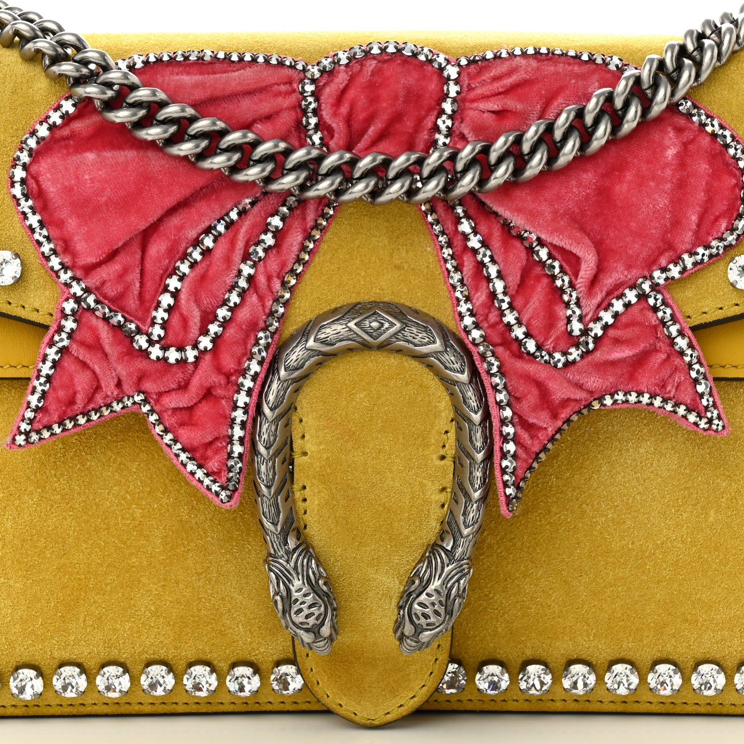 Gucci Suede Crystal Bow Embroidered Small Dionysus Shoulder Bag Yellow 8 of 11