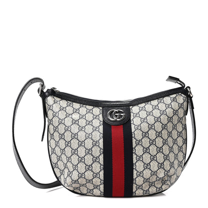 Gucci GG Supreme Monogram Textured Dollar Calfskin Web Small Ophidia Half Moon Hobo Beige Blue 1 of 10