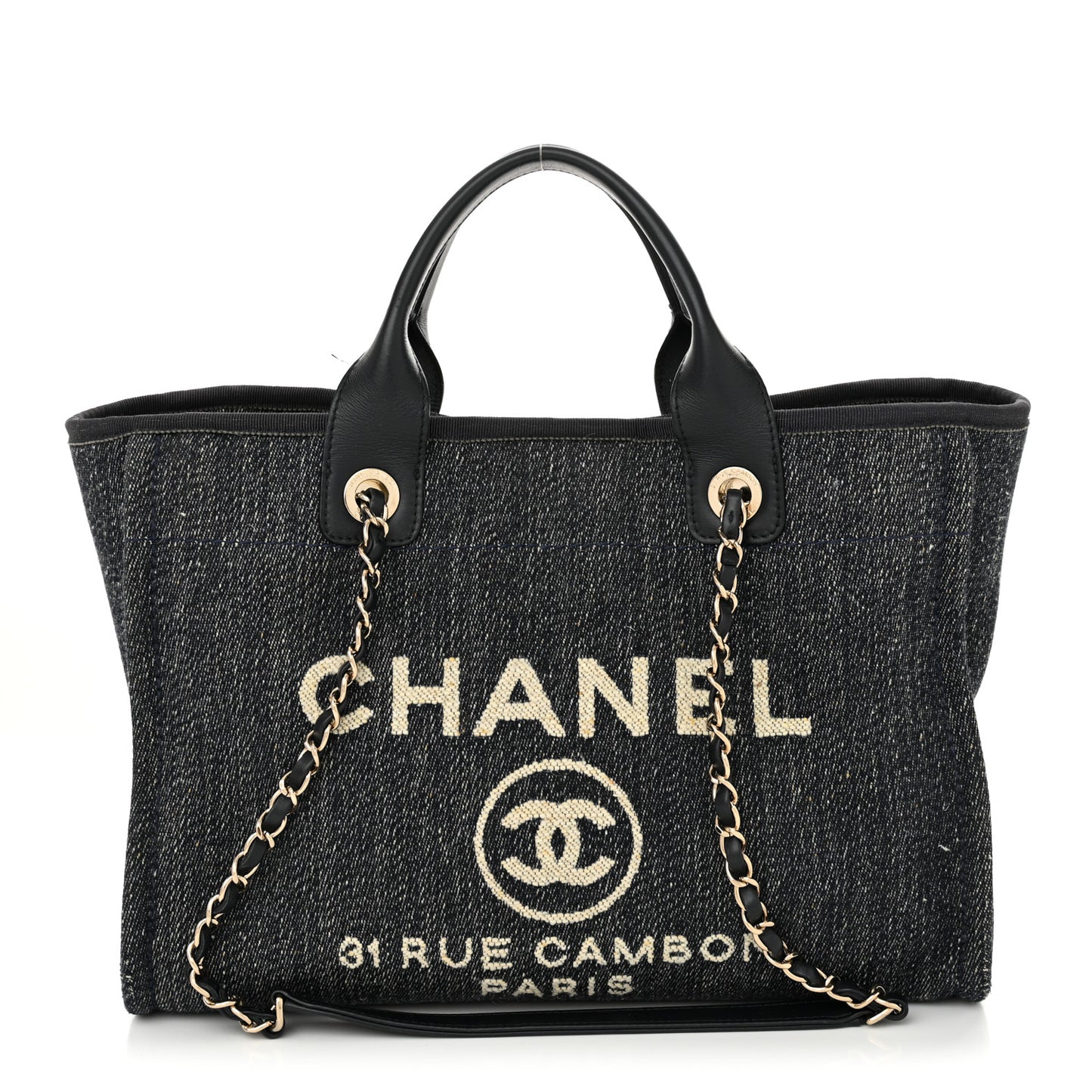 Denim Small Deauville Tote Dark Blue White