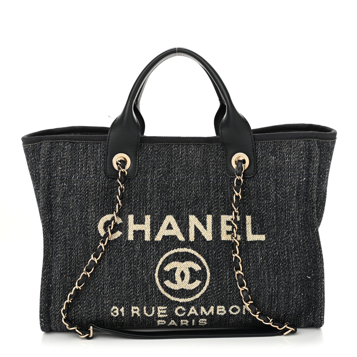 Chanel Denim Small Deauville Tote Dark Blue White 1 of 15