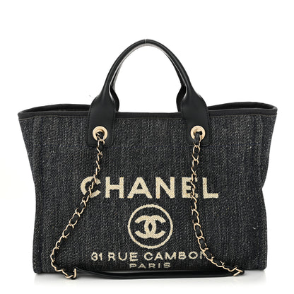 Chanel Denim Small Deauville Tote Dark Blue White 1 of 15