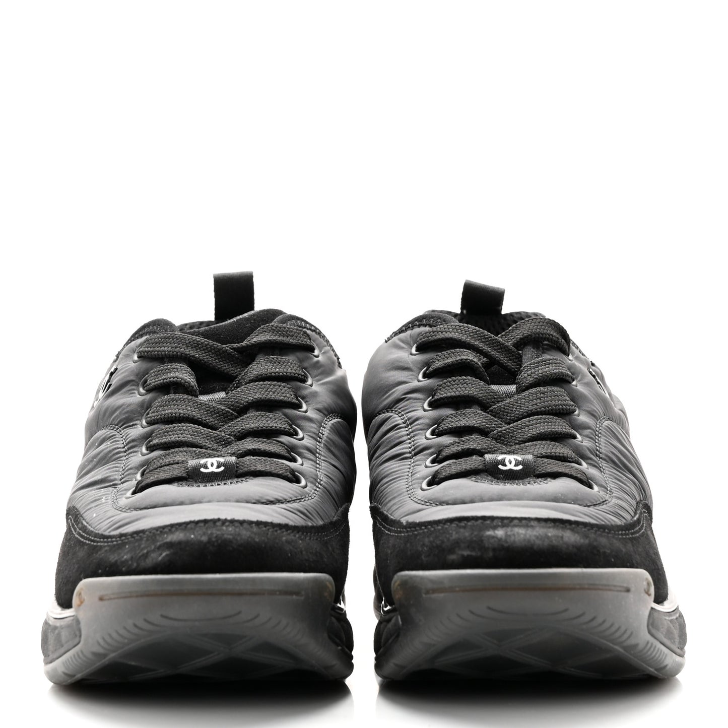 Nylon Suede Calfskin CC Sneakers 40 Black