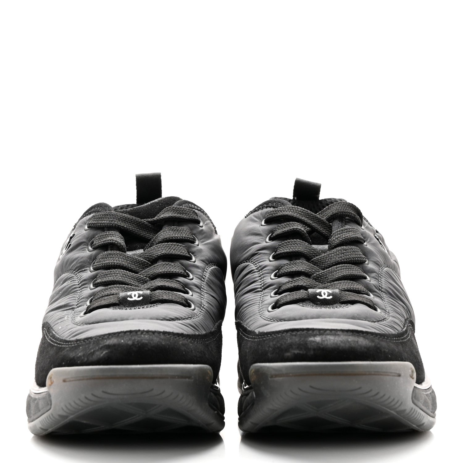 Chanel Nylon Suede Calfskin CC Sneakers 40 Black 2 of 11