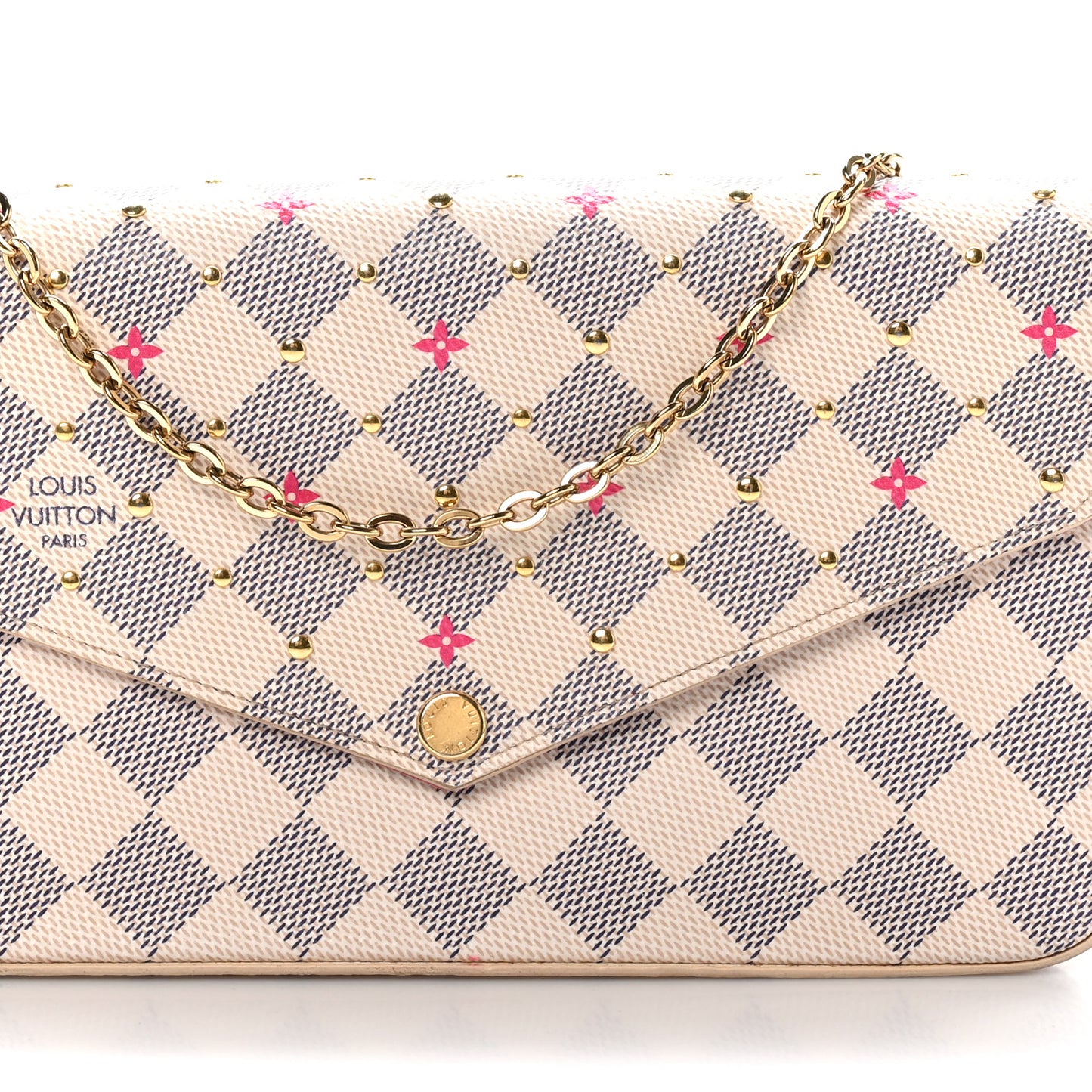 Damier Azur Studded Pochette Felicie Chain Wallet Fuchsia