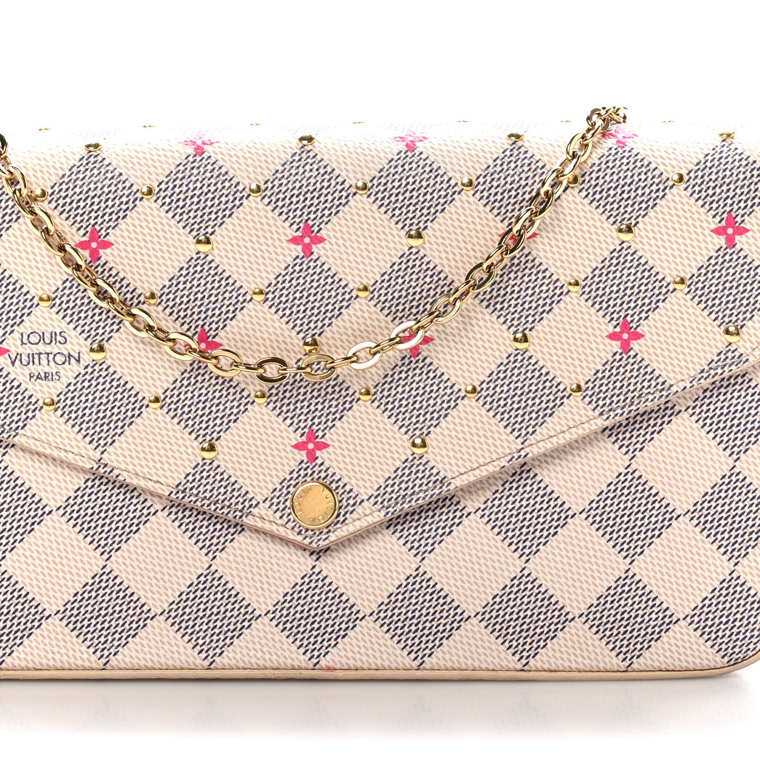 Louis Vuitton Damier Azur Studded Pochette Felicie Chain Wallet Fuchsia 8 of 11