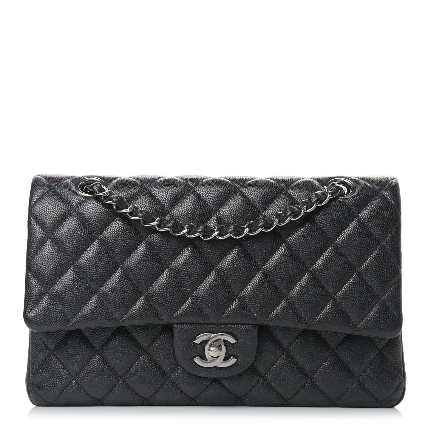 Iridescent Caviar Quilted Medium Double Flap Black