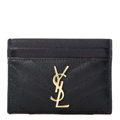 Saint Laurent Grain De Poudre Matelasse Chevron Monogram Credit Card Case Black 1 of 8