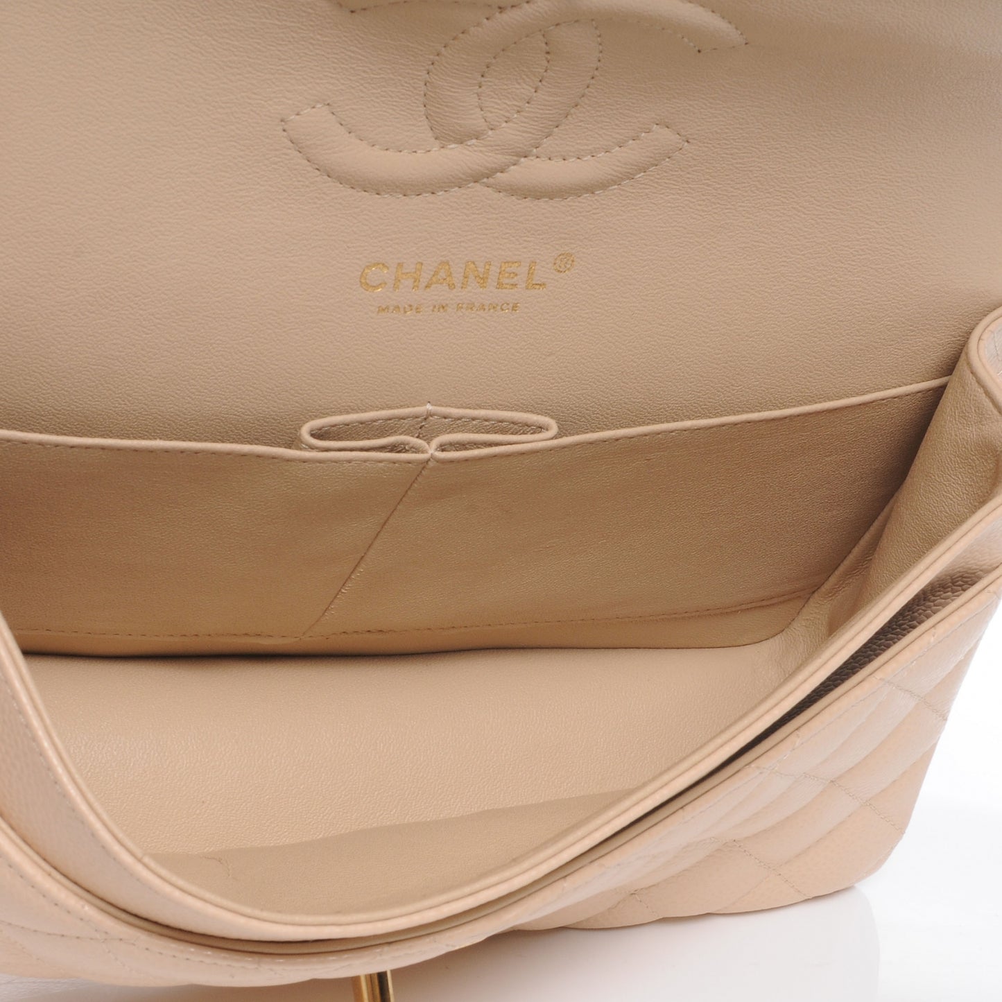 Caviar Quilted Medium Double Flap Beige Clair