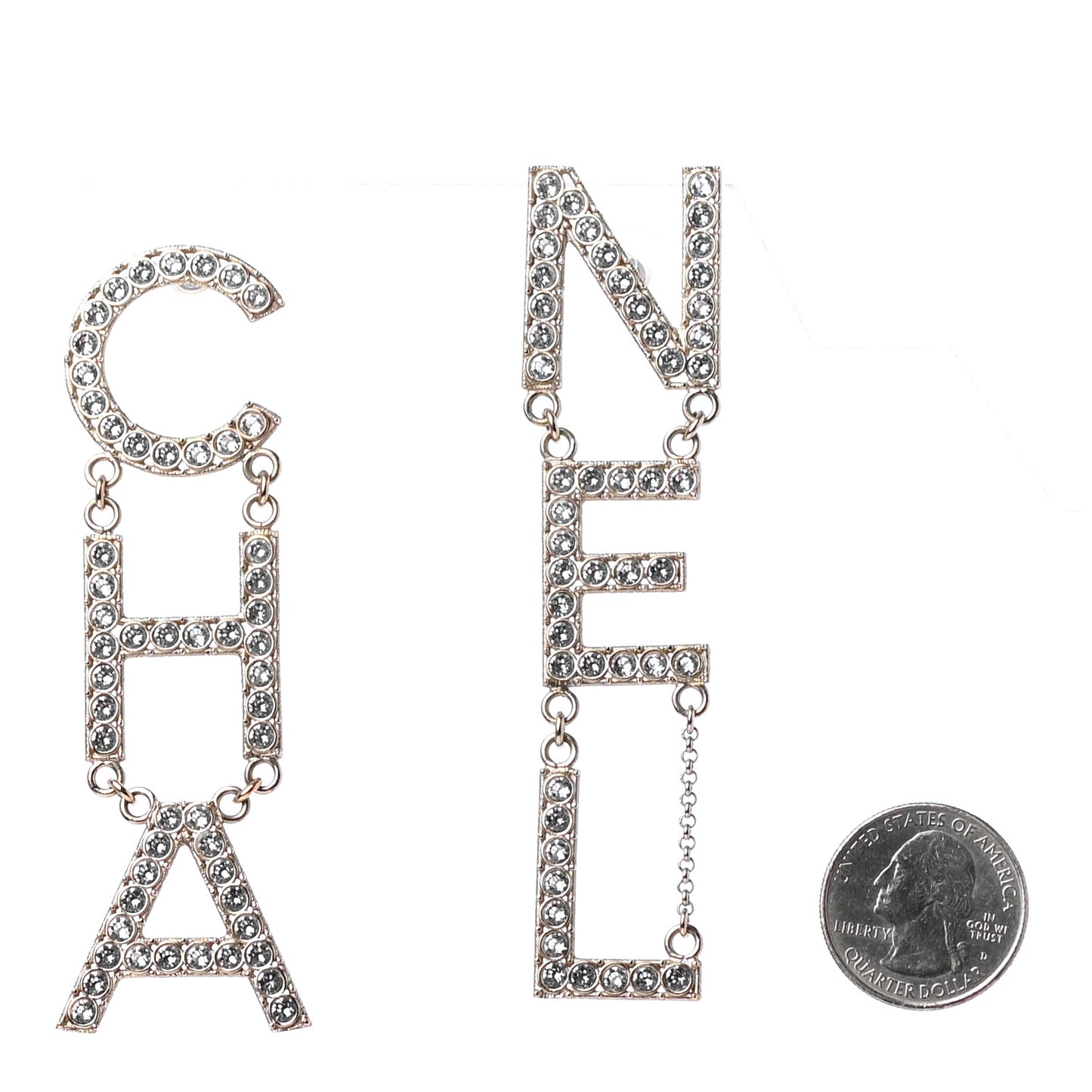 Crystal Cha-Nel Logo Drop Earrings Gold