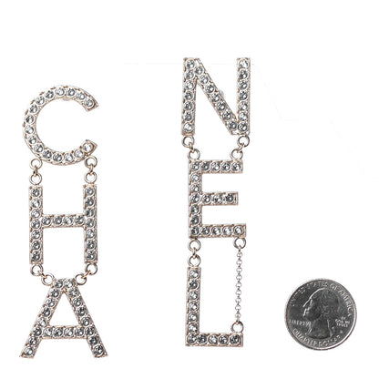 Chanel Crystal Cha-Nel Logo Drop Earrings Gold 2 of 5