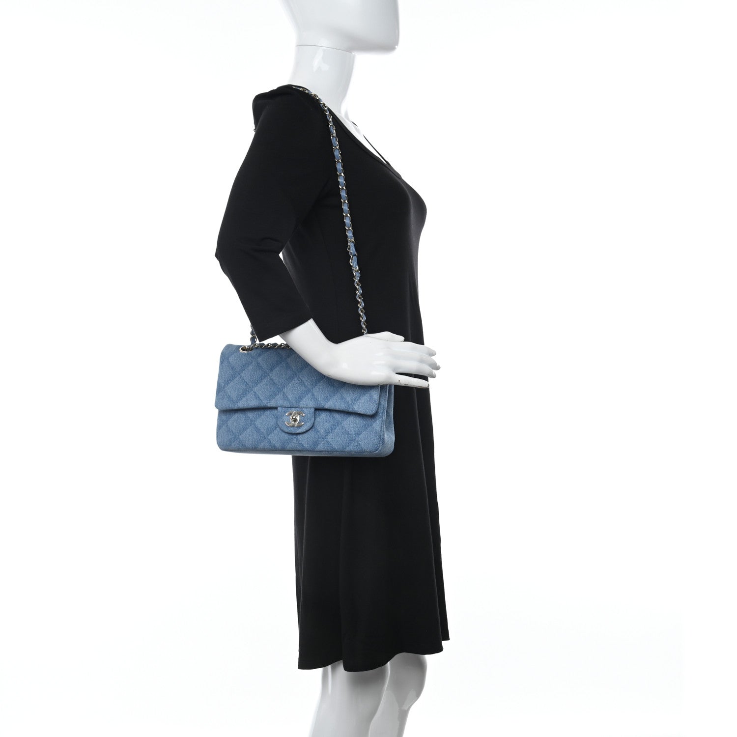 Chanel Printed Denim Quilted Medium Double Flap Light Blue 2 of 11