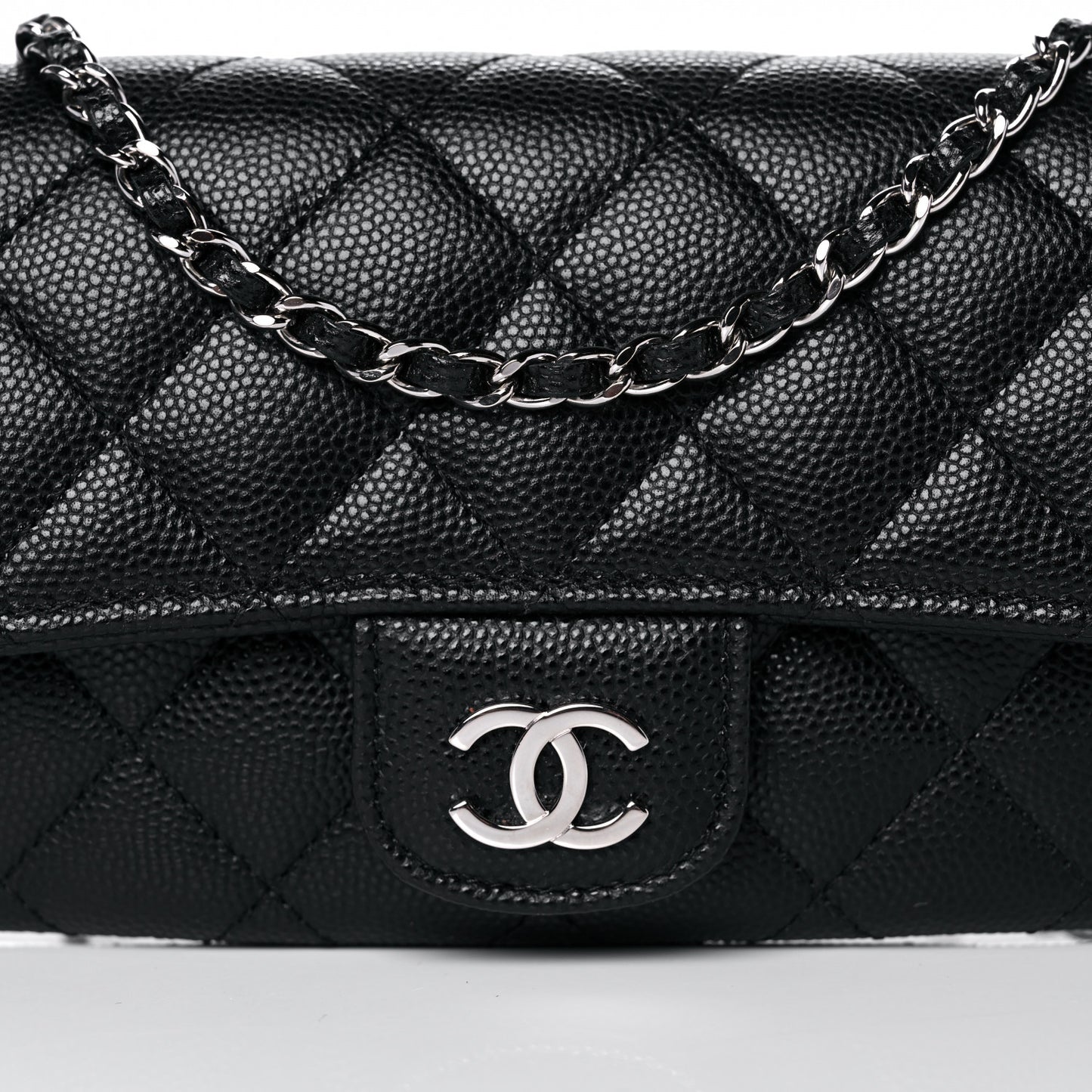 Caviar Quilted Glasses Case With Chain Black