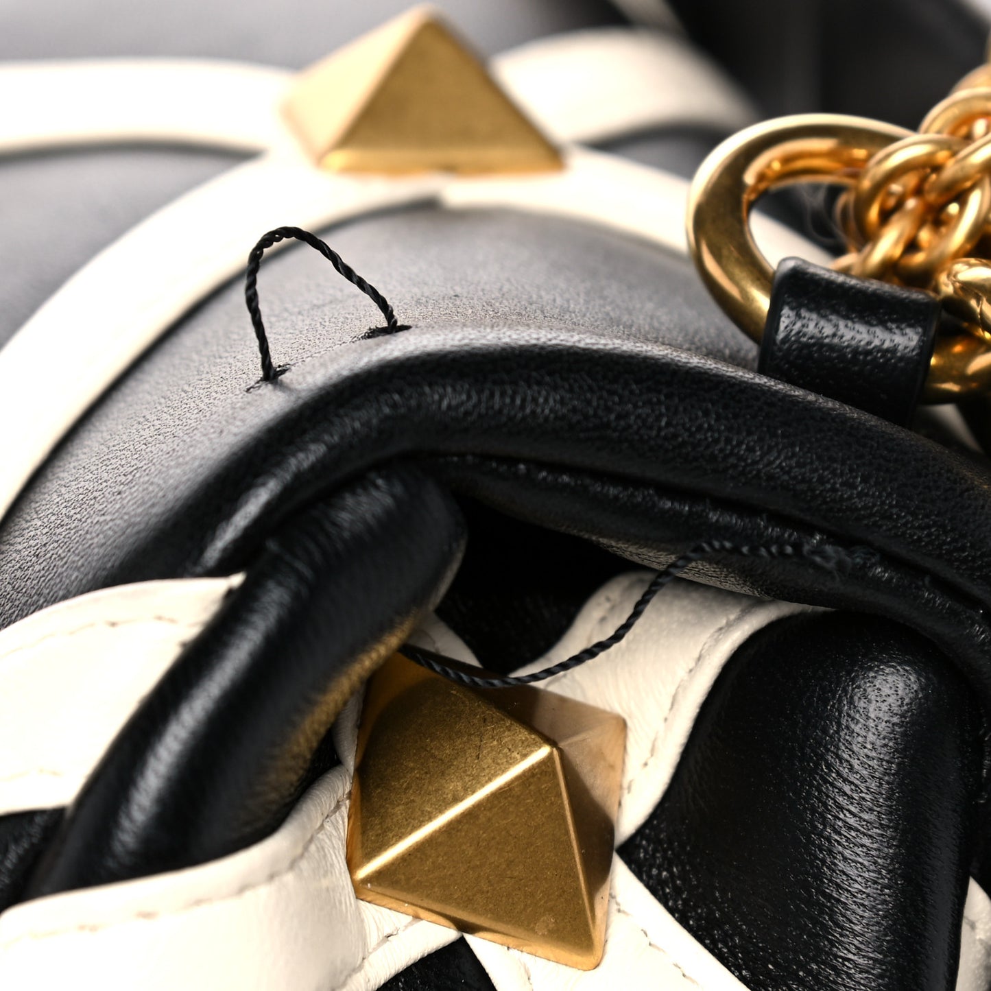 Nappa Large Roman Stud Shoulder Bag Black White