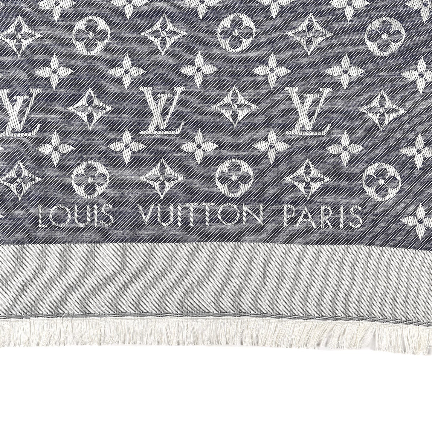 Silk Wool Monogram Denim Shawl Blue