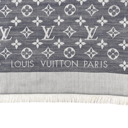 Louis Vuitton Silk Wool Monogram Denim Shawl Blue 2 of 4