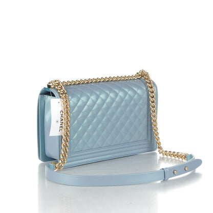 Chanel Iridescent Calfskin Quilted New Medium Boy Flap Light Blue 3 of 8