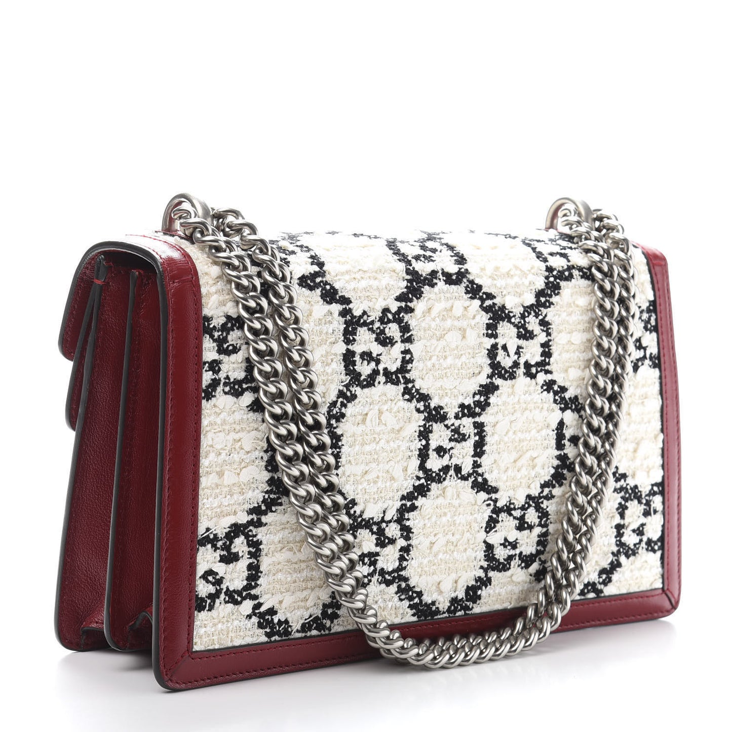 Tweed GG Monogram Small Dionysus Shoulder Bag White Black Romantic Cherry