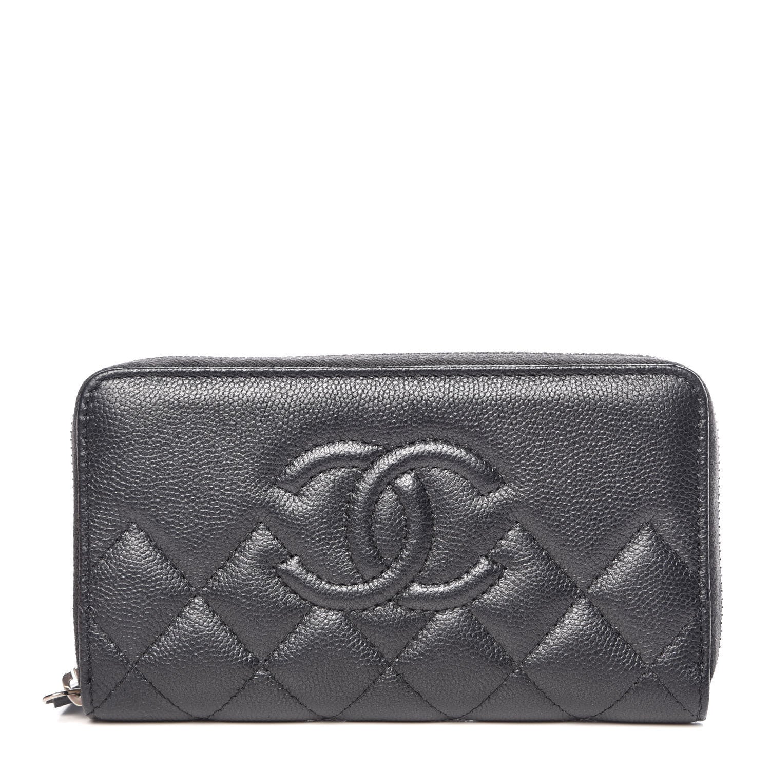 Chanel Metallic Caviar Quilted Medium Zip Around Wallet Dark Grey 1 of 10