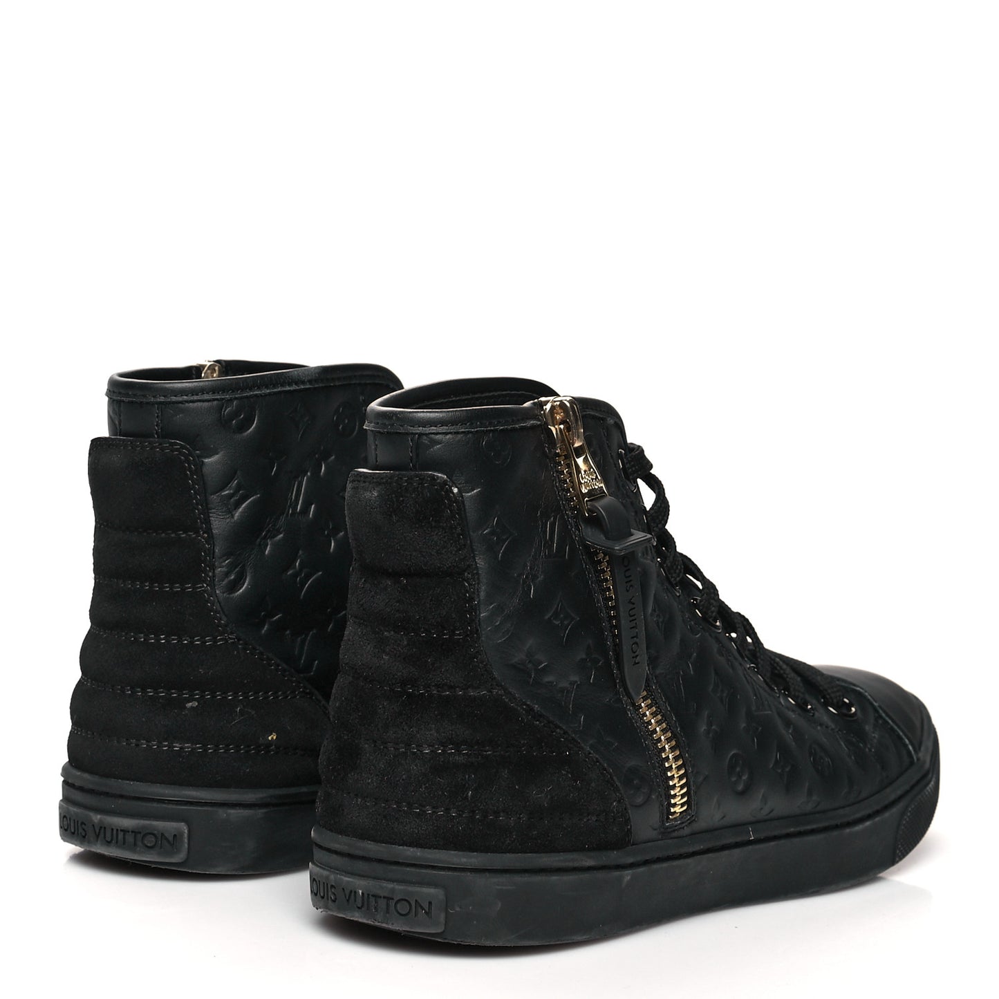 Calfskin Embossed Monogram Punchy High Top Sneakers 34 Black