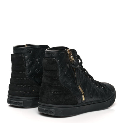 Louis Vuitton Calfskin Embossed Monogram Punchy High Top Sneakers 34 Black 4 of 10