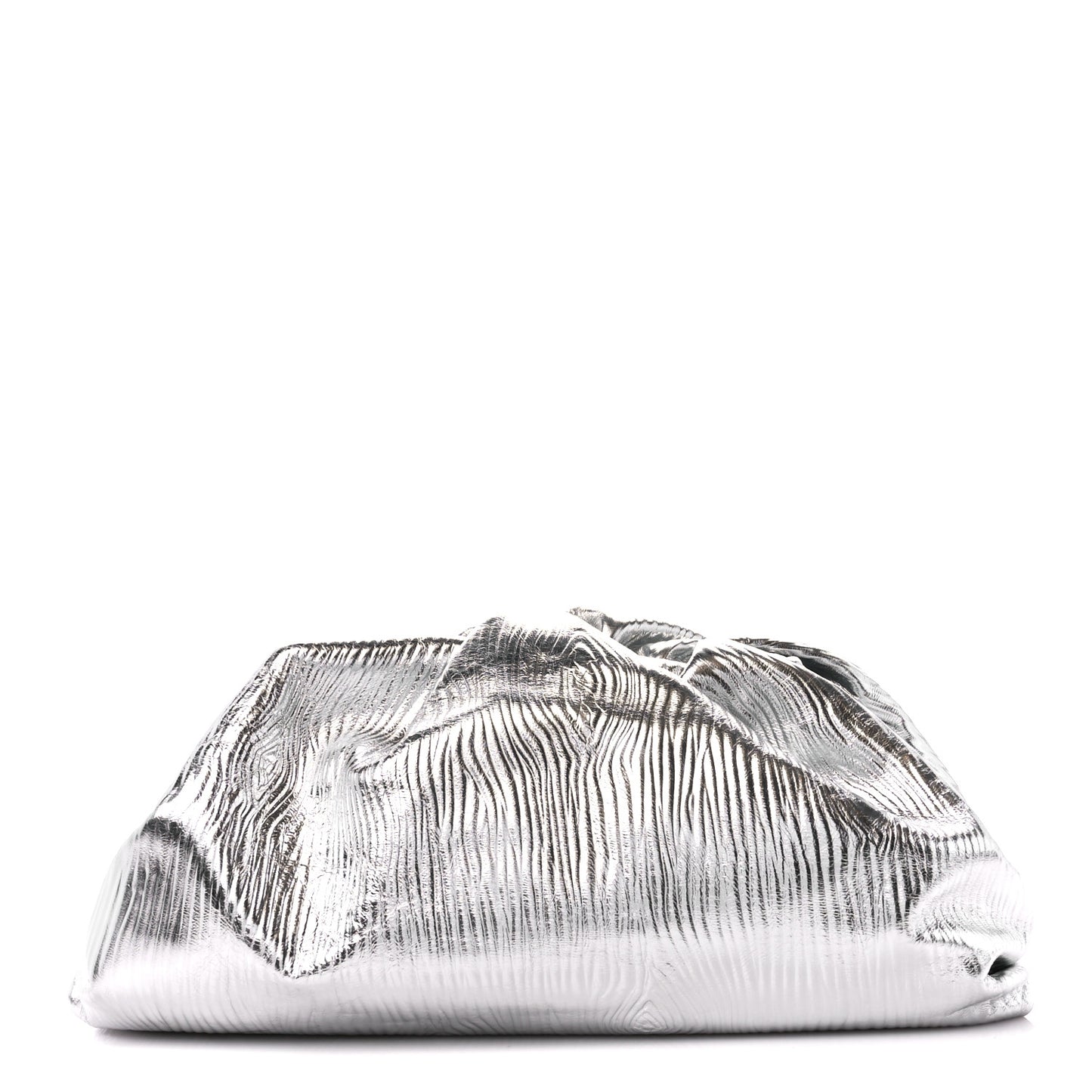 Metallic Bark Calfskin Embossed The Pouch Oversized Clutch Silver