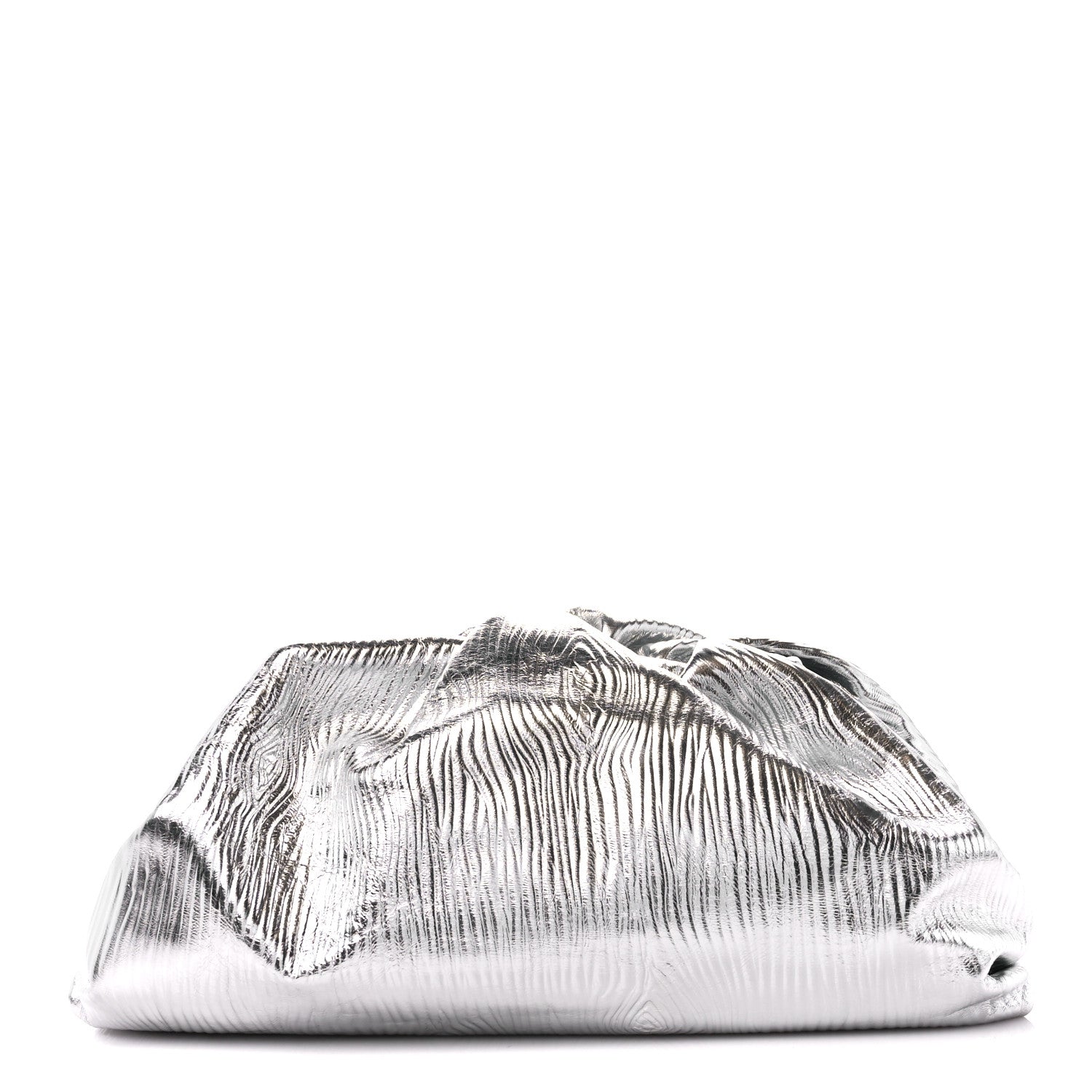 Bottega Veneta Metallic Bark Calfskin Embossed The Pouch Oversized Clutch Silver 1 of 11