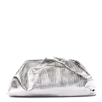 Bottega Veneta Metallic Bark Calfskin Embossed The Pouch Oversized Clutch Silver 1 of 11