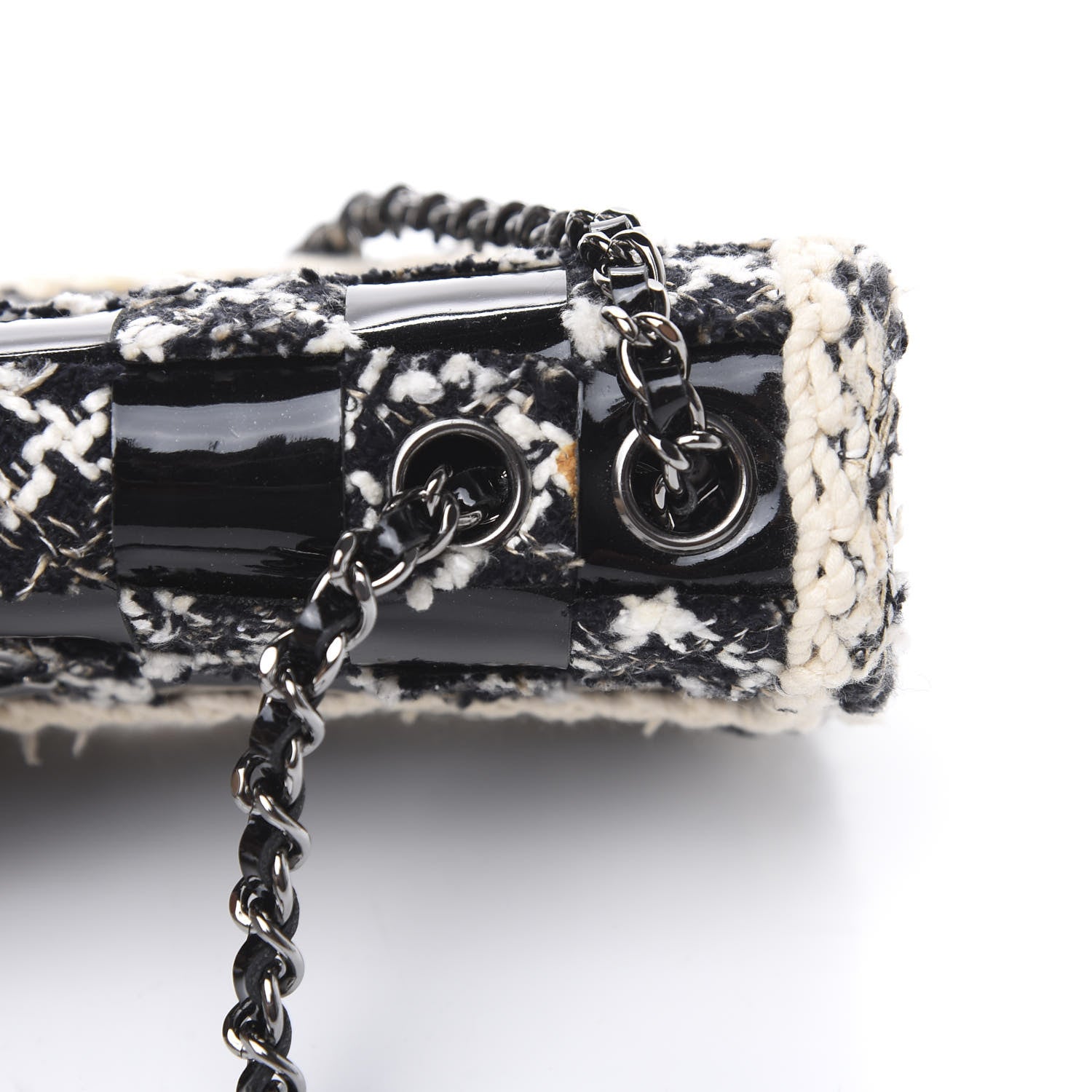 Chanel Tweed Patent Quilted Rectangular Flap Black White 10 of 11