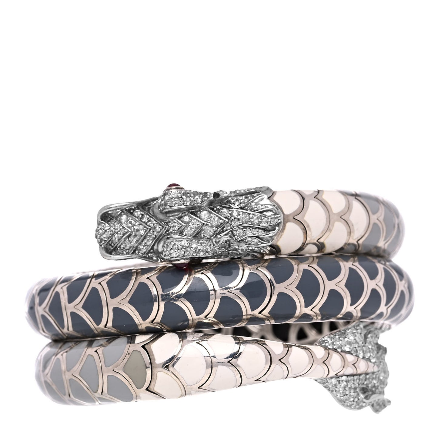 Sterling Silver Enamel White Sapphire Ruby Naga Double Ombre Coil Bracelet