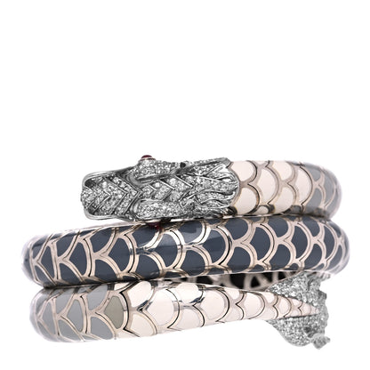 John Hardy Sterling Silver Enamel White Sapphire Ruby Naga Double Ombre Coil Bracelet 1 of 5