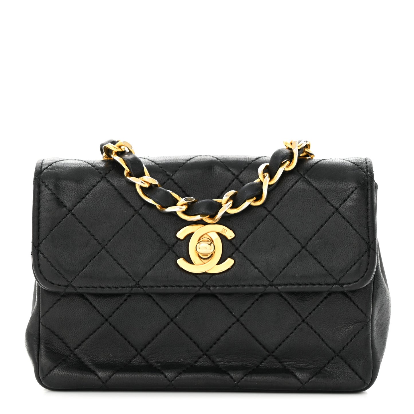 Lambskin Quilted Extra Mini Flap Black