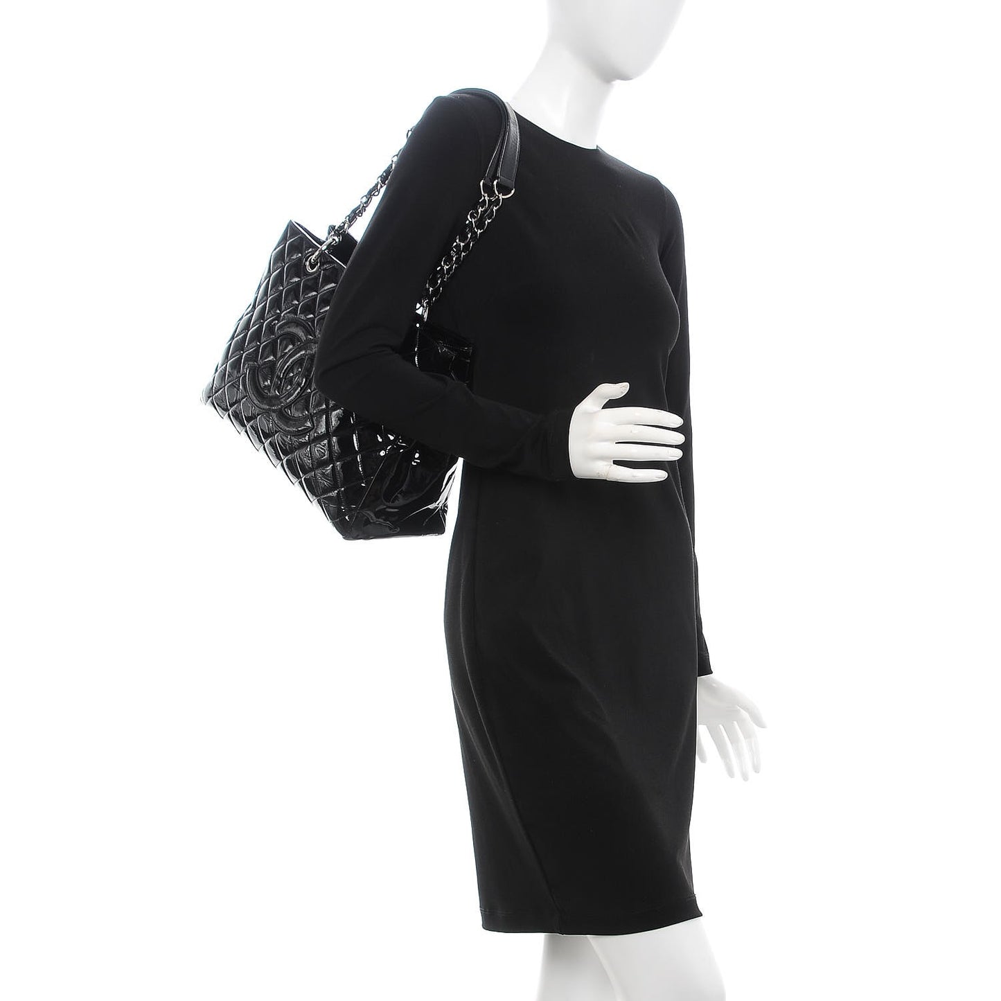 Patent Quilted Grand Shopping Tote GST Black