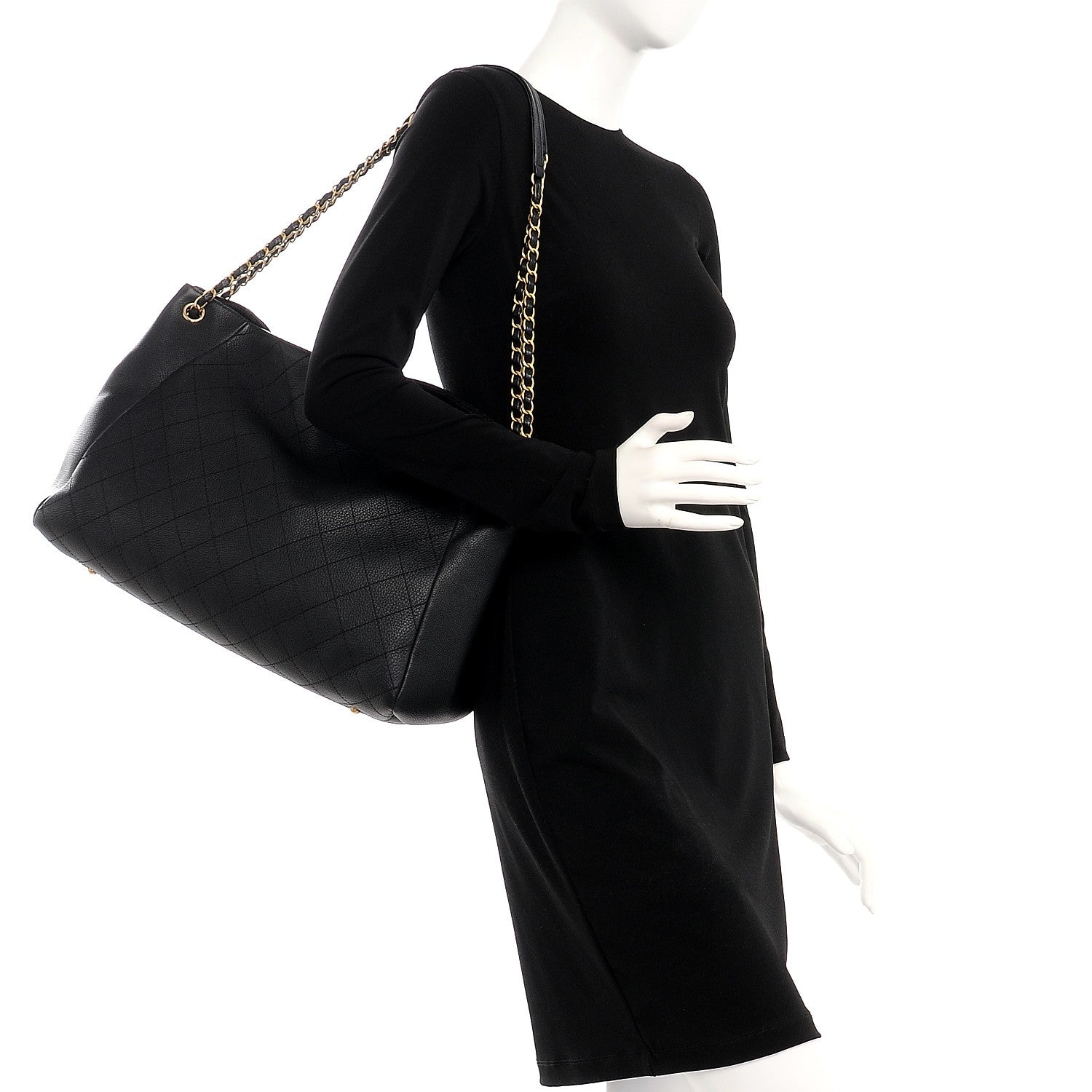 Chanel Grained Calfskin Stitched Large Supple Rock Shopping Tote Black 2 of 8