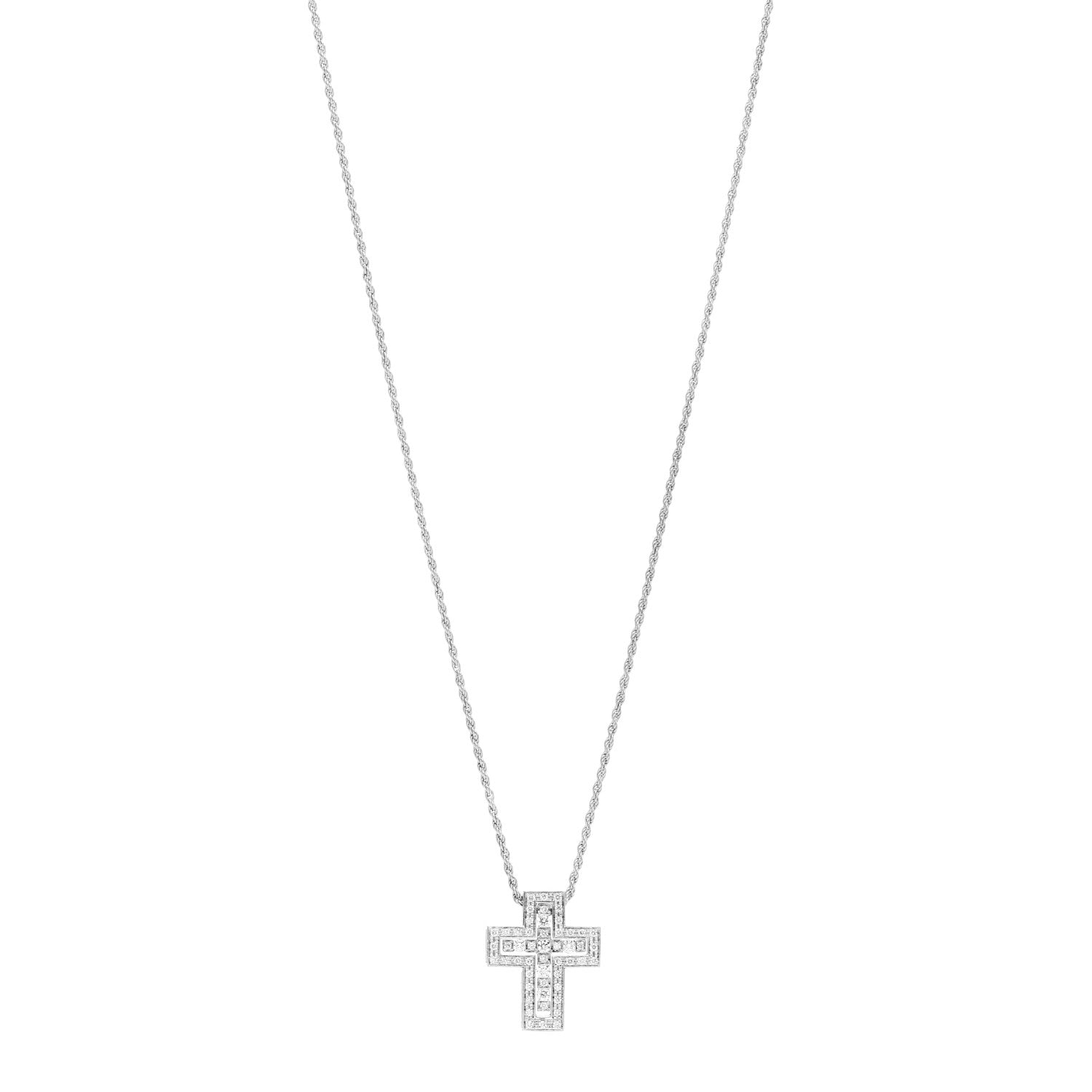 Damiani 18K White Gold Diamond Belle Epoque Cross Pendant Necklace 1 of 6