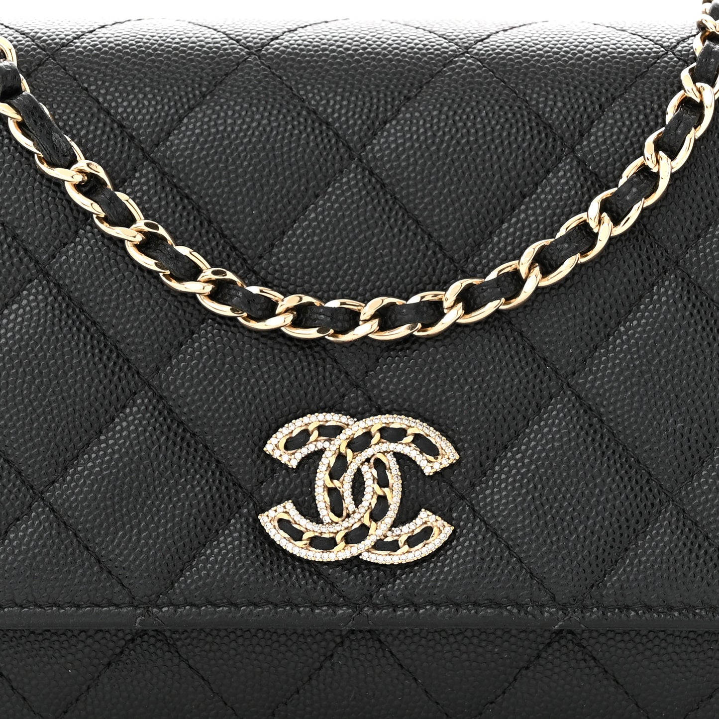 Caviar Quilted Crystal CC Wallet On Chain WOC Black