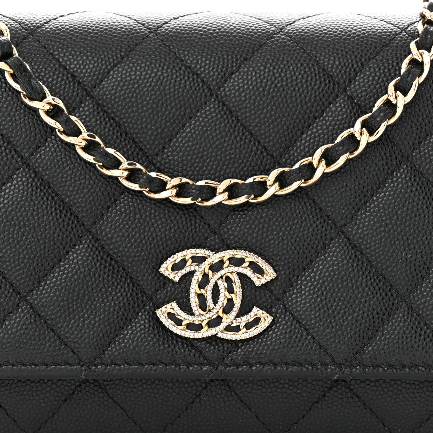 Chanel Caviar Quilted Crystal CC Wallet On Chain WOC Black 9 of 15