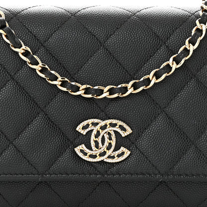 Chanel Caviar Quilted Crystal CC Wallet On Chain WOC Black 9 of 15