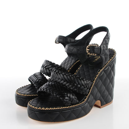 Chanel Calfskin Quilted Chain Sandals Black 39.5 3 of 8