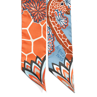 Hermes Silk The Three Graces Twilly Bleu Jean Orange Rouille 3 of 4