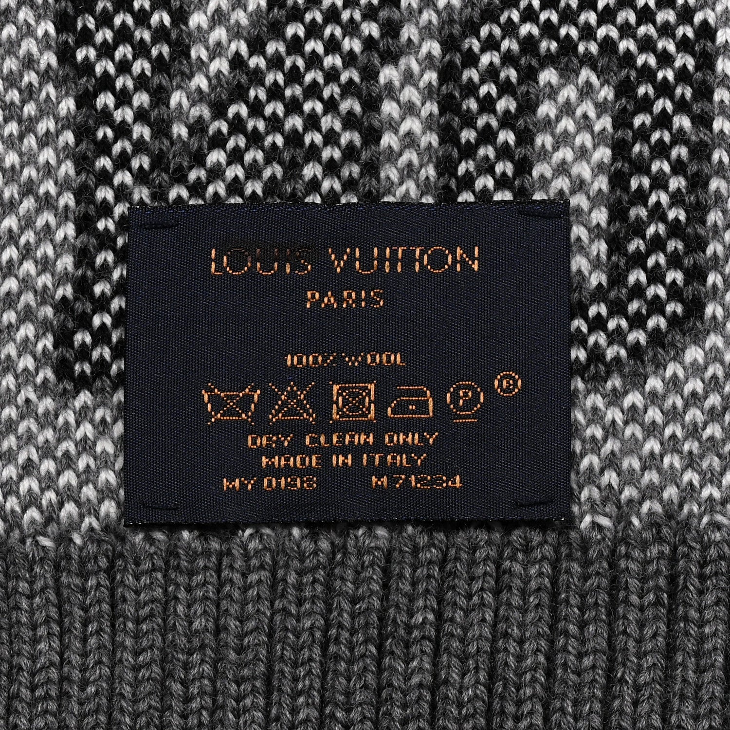 Louis Vuitton Wool Echarpes Scarf Black Grey 3 of 3