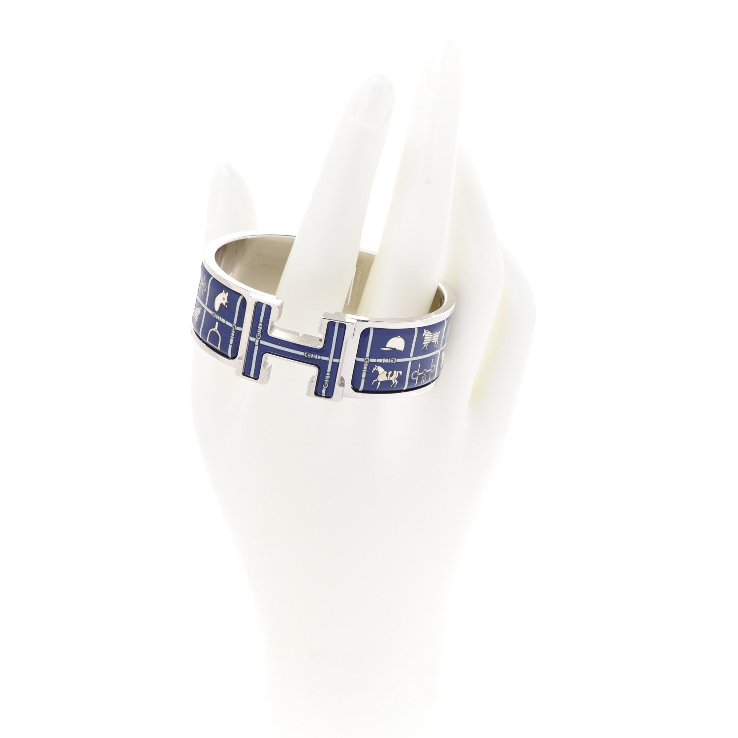 Hermes Enamel Couvertures et Tenues de Jour Wide Clic Clac H Bracelet PM Beige Blue 2 of 5