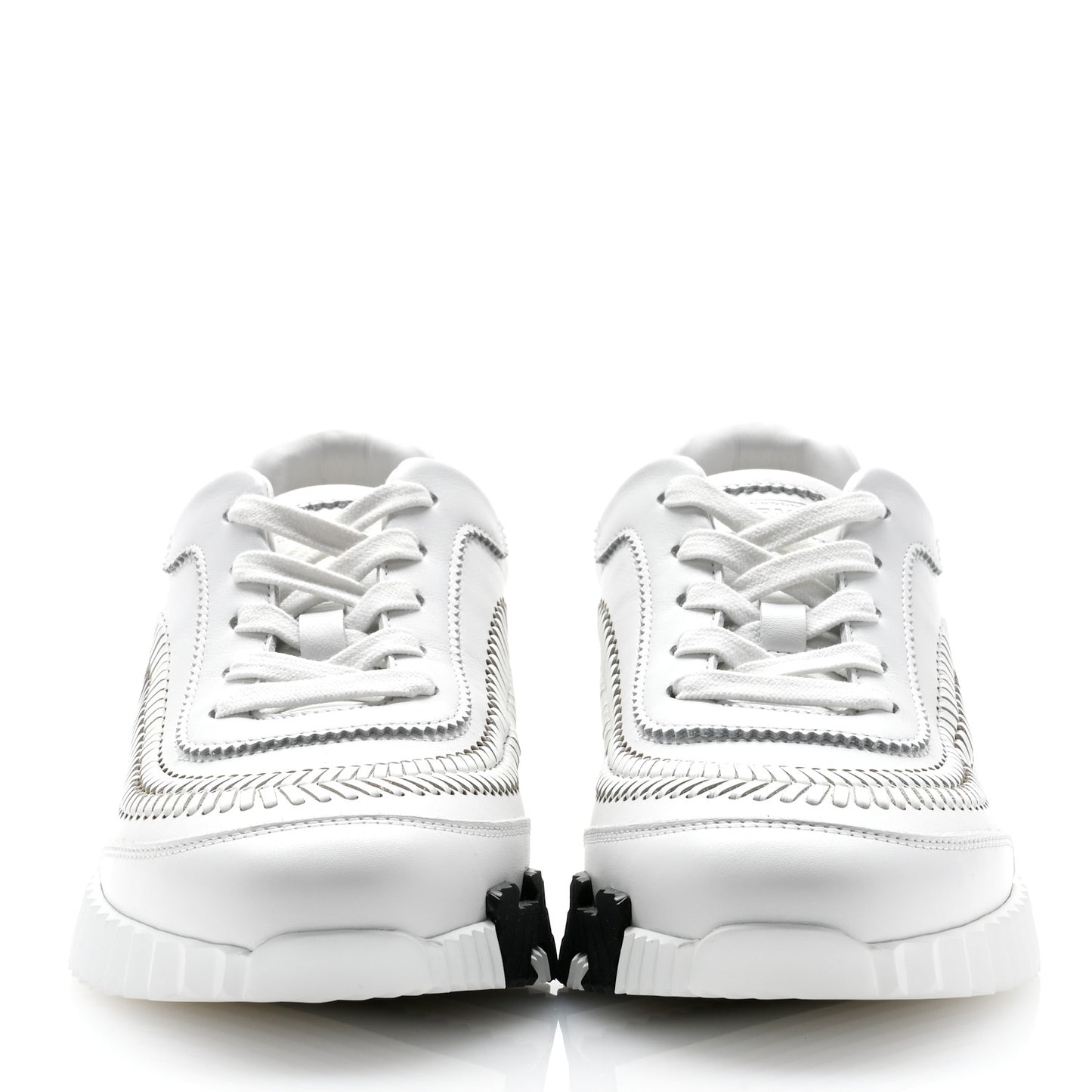 Calfskin Herringbone Braided Bouncing Sneakers 37 White