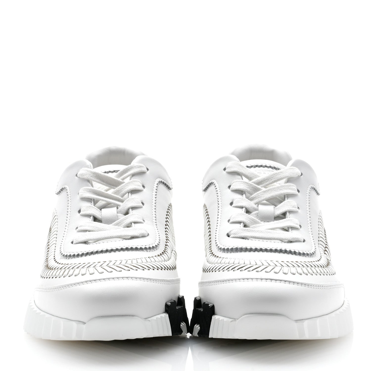 Hermes Calfskin Herringbone Braided Bouncing Sneakers 37 White 2 of 9