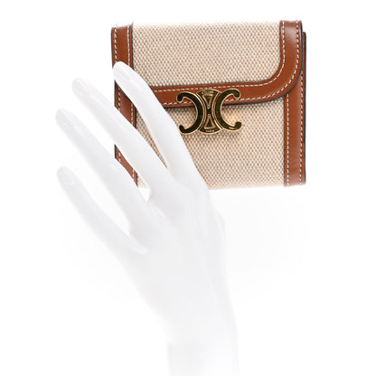 Celine Textile Calfskin Small Triomphe Wallet Natural Tan 2 of 12
