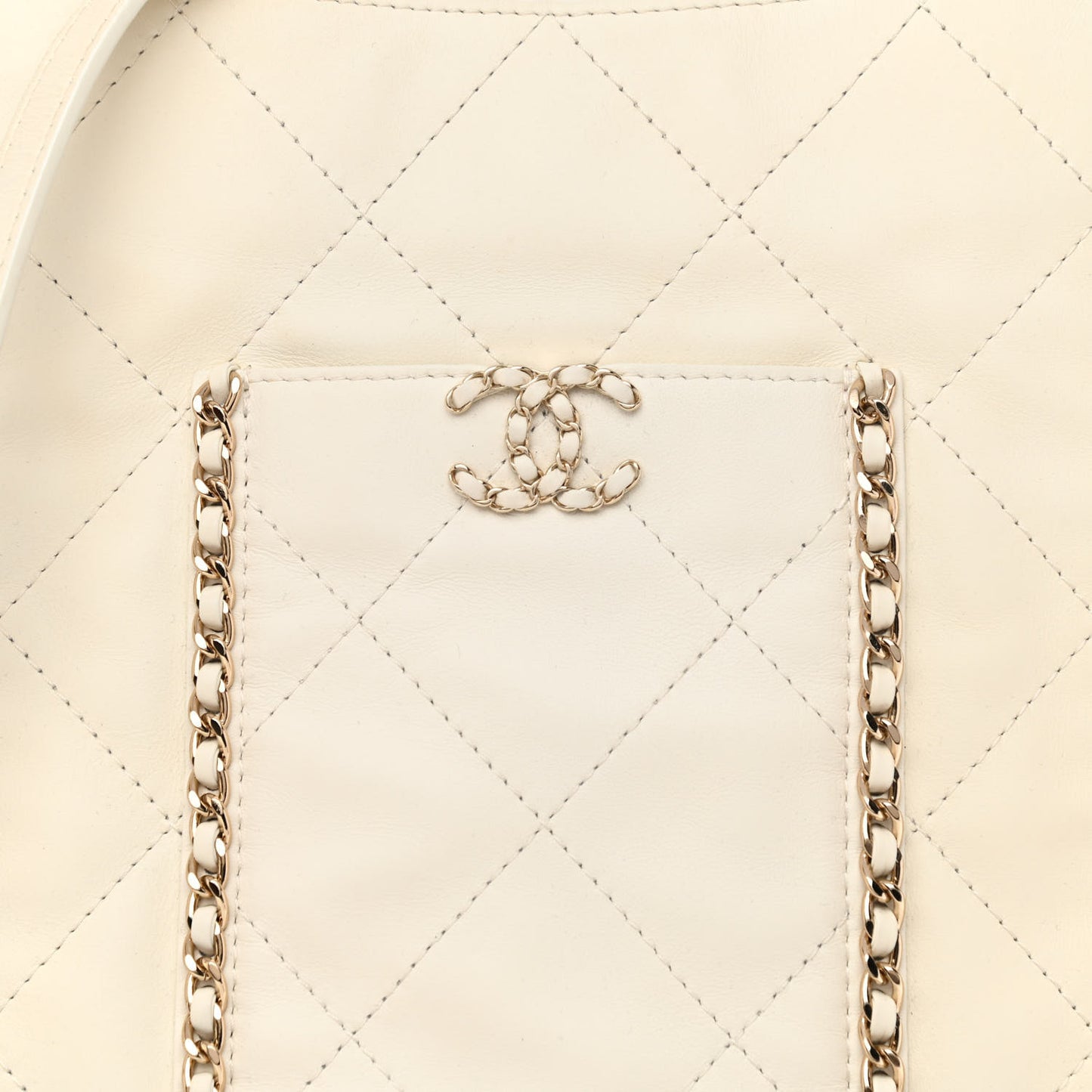 Calfskin Quilted Fringe Small Shopping Bag White